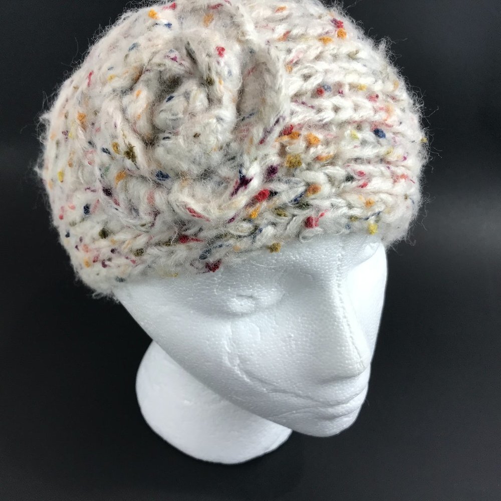Creme Knit headband with knit flower accent
